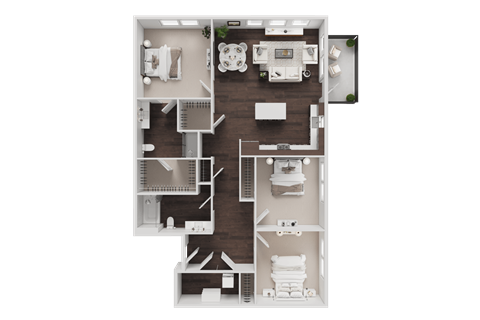 Floor plan for 3 beds, 2 baths, 1285 sqft